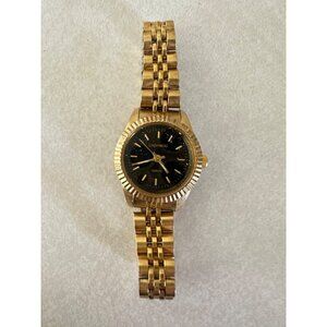 Lindenwold Quartz ladies gold tone round black dial Jubilee bracelet watch